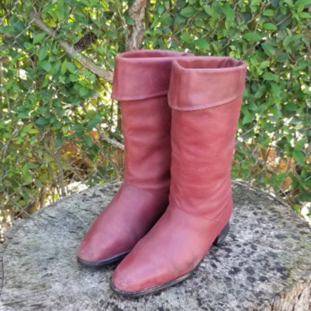 Vintage Markon Slouch Boots Fold Black Leather 8 M - Picture 4 of 7